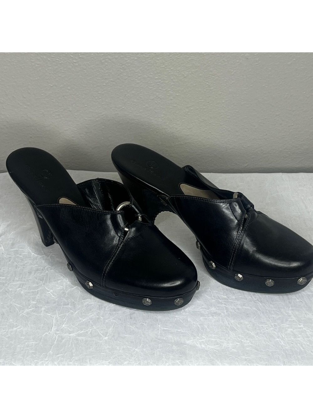 Cole Haan Black Leather Mules with Silver Studs Size 7.5